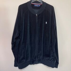 Polo Ralph Lauren Velour Track Jacket Zip Up Embroidered Pony Mens XXL Black
